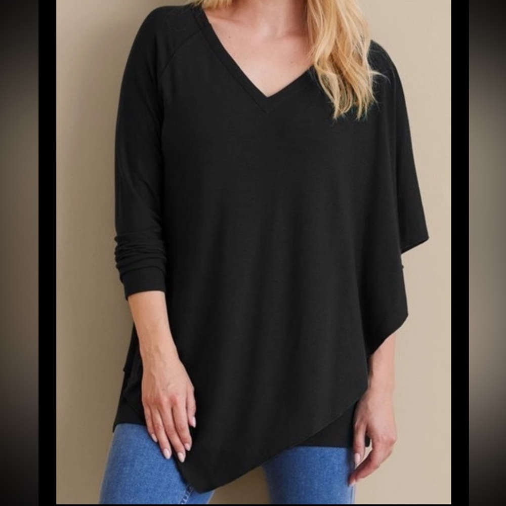 SOFT SURROUNDINGS Madeline Tunic Black Jersey Knit Asymmetrical Overlay XL